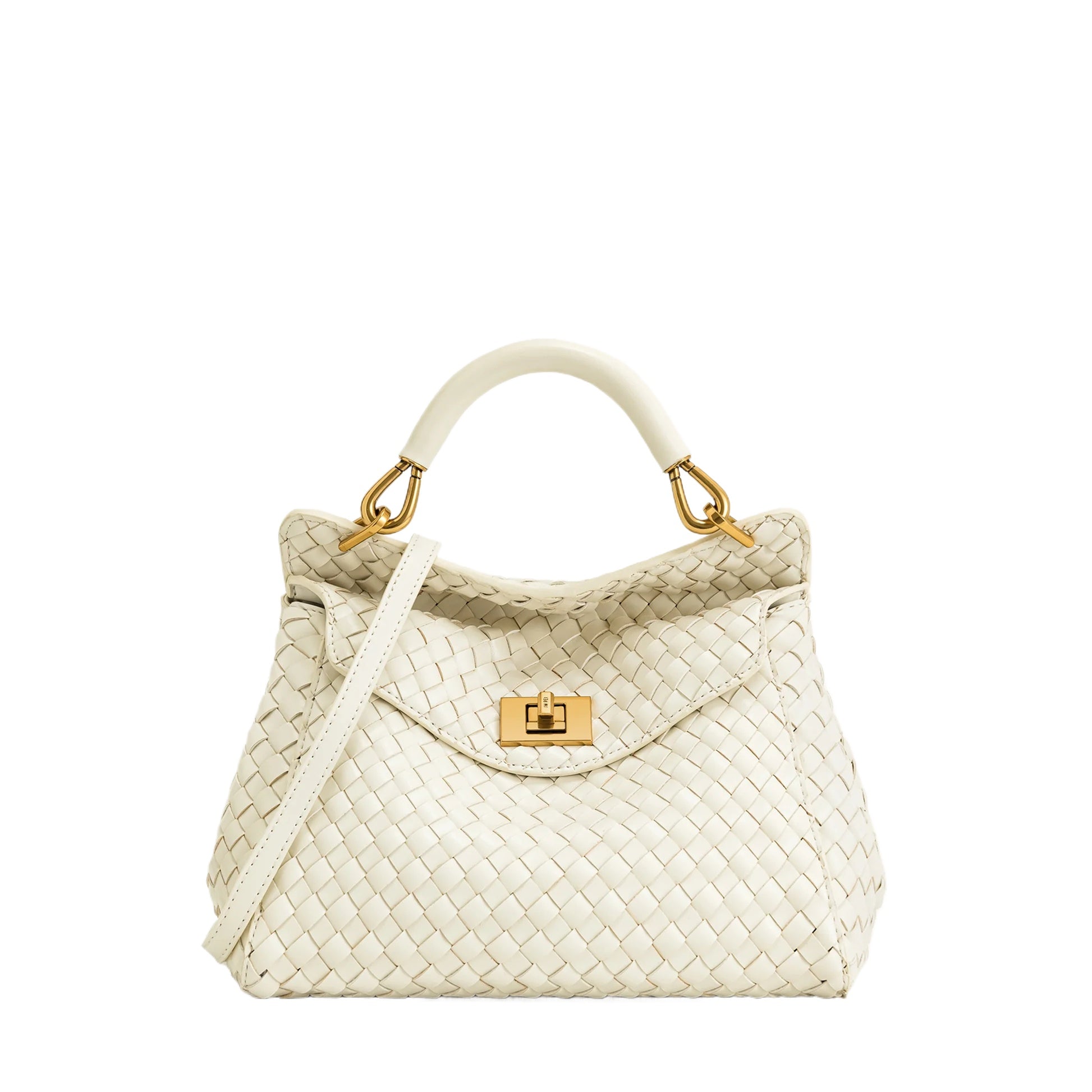 Ivory Lock Detail Shoulder Bag
