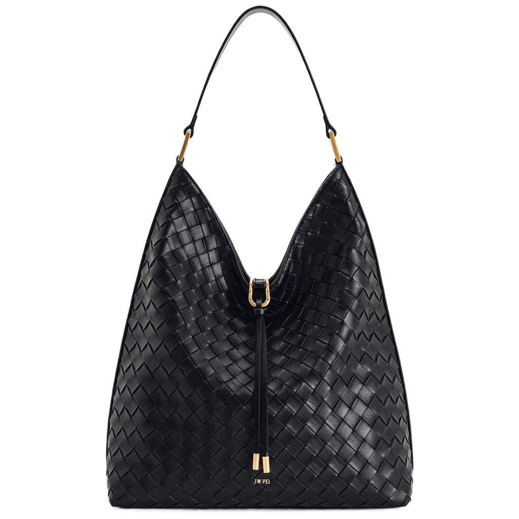 Black Woven Bucket Shoulder Bag