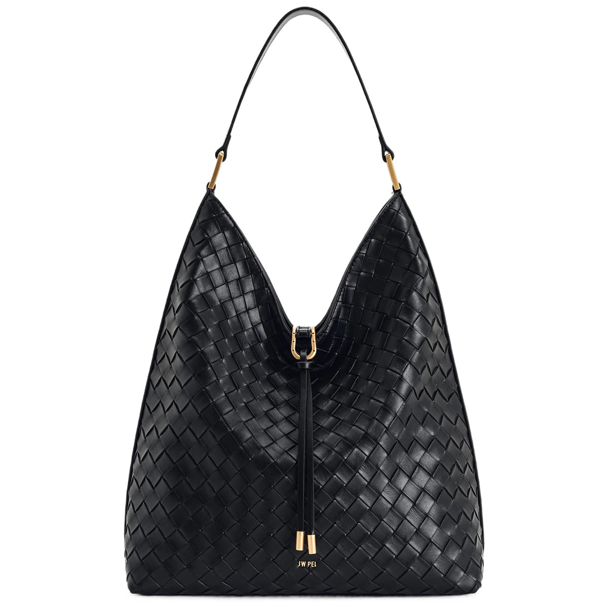 Black Woven Bucket Shoulder Bag