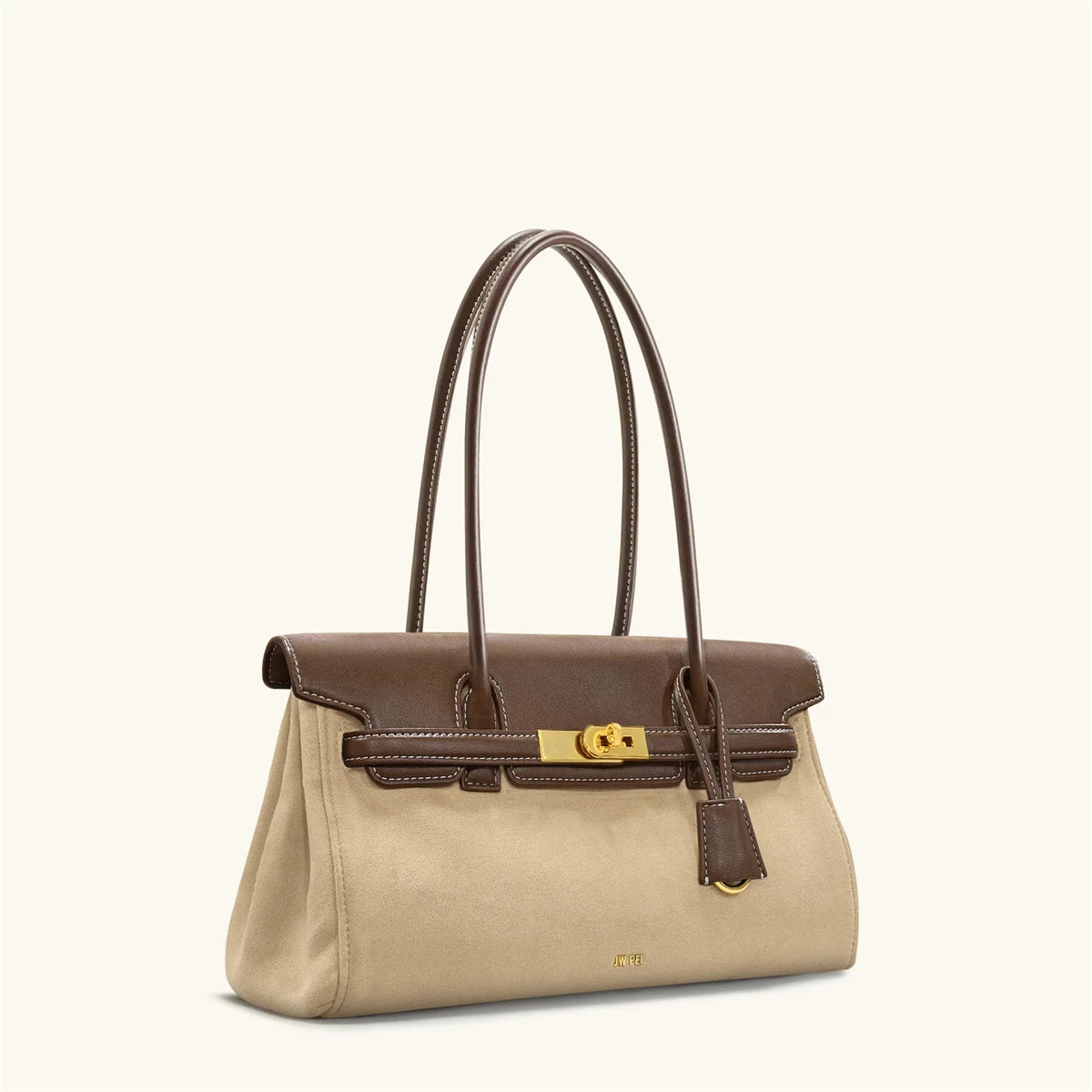 Brown Lock Buckle Underarm Bag