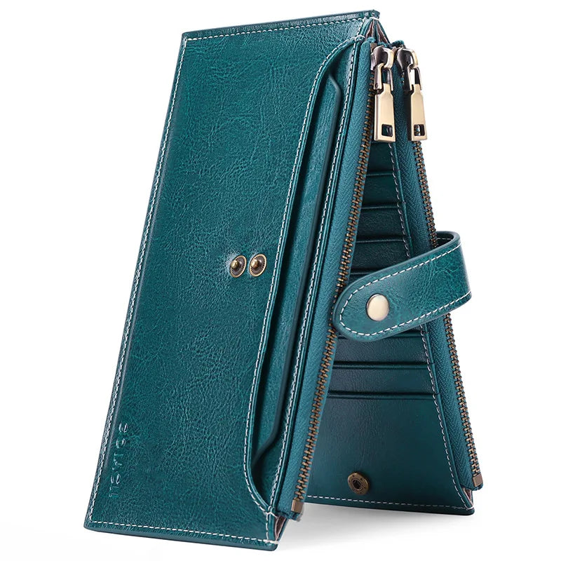 Double Zip Leather Clutch Wallet