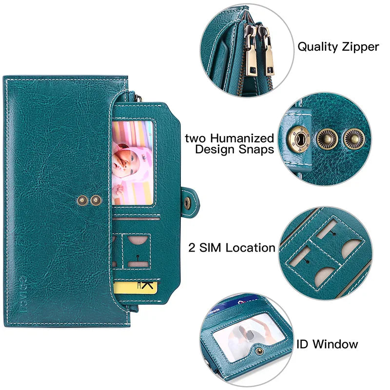 Double Zip Leather Clutch Wallet