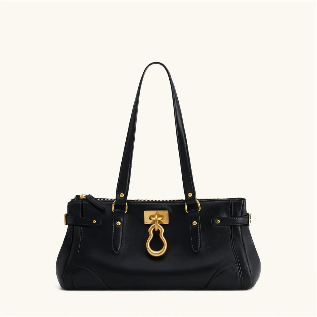 Black Horizontal Lock Tote Bag