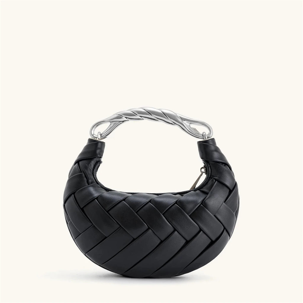 Black Woven Crescent Shoulder Bag