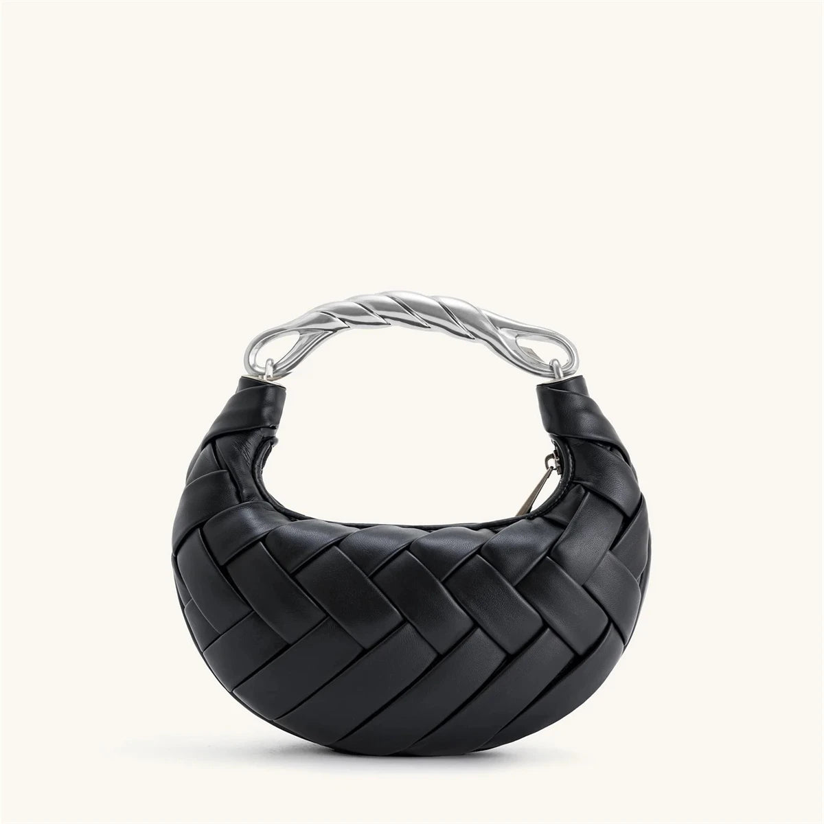 Black Woven Crescent Shoulder Bag