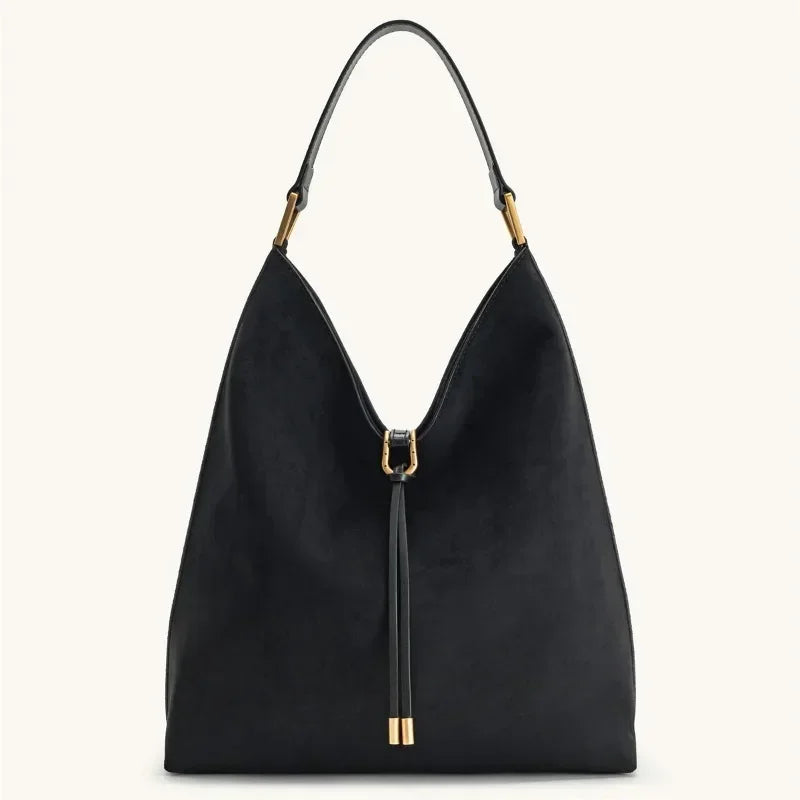 Black Woven Bucket Shoulder Bag