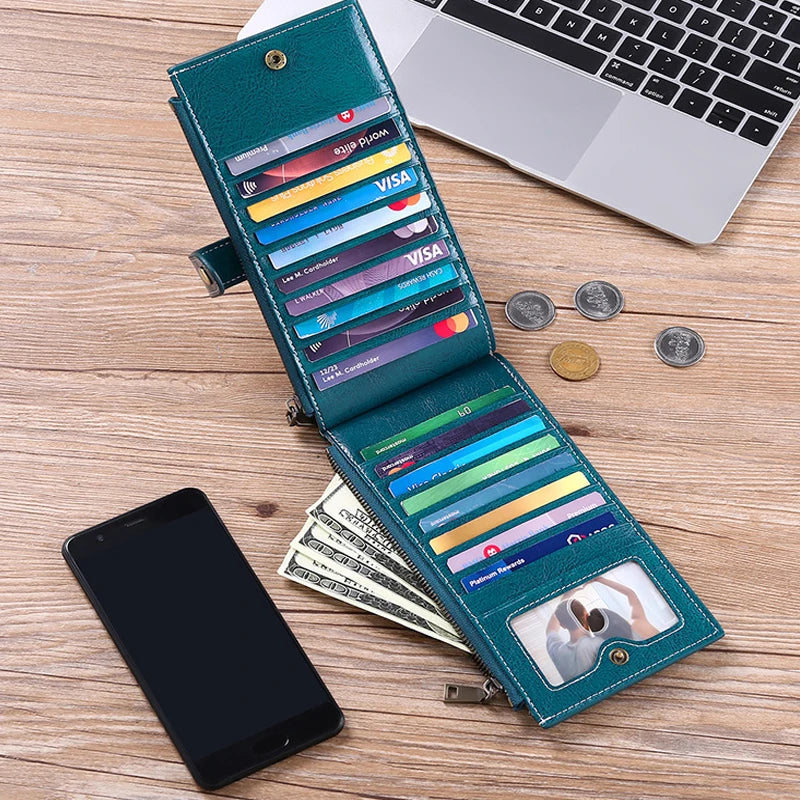 Double Zip Leather Clutch Wallet