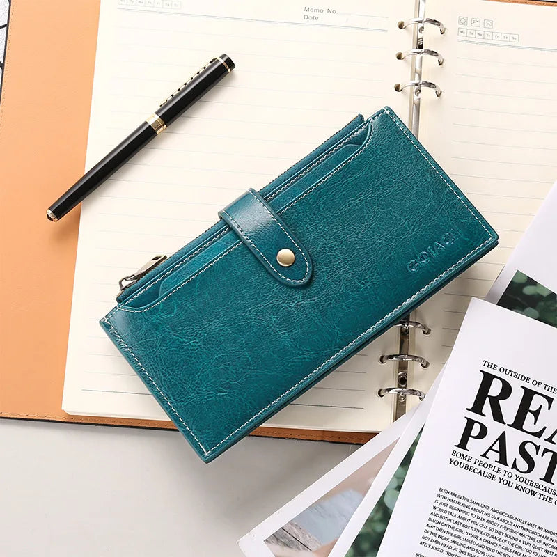 Double Zip Leather Clutch Wallet