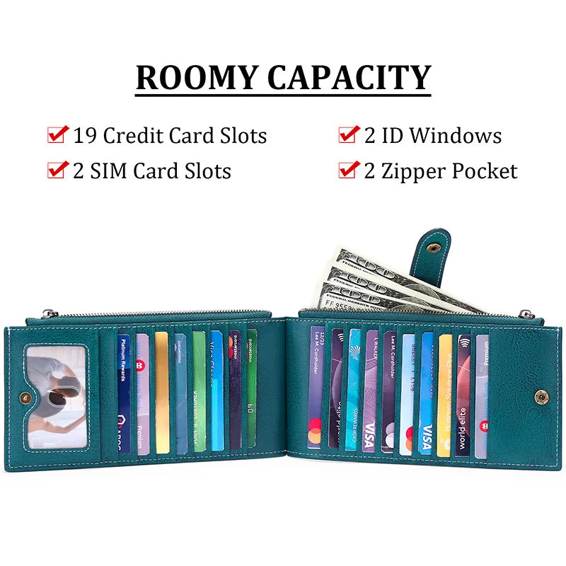 Double Zip Leather Clutch Wallet