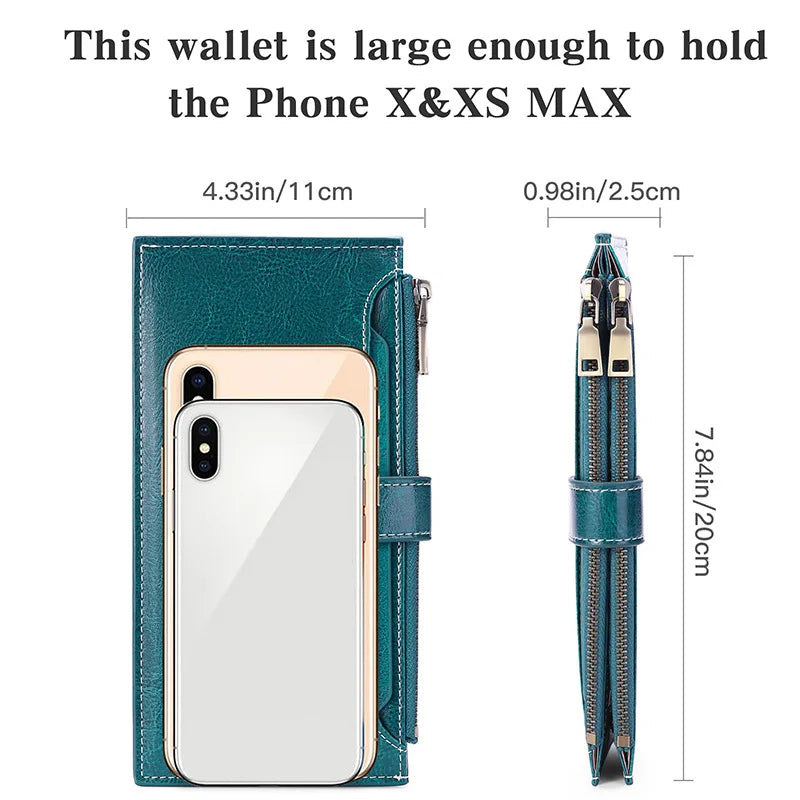 Double Zip Leather Clutch Wallet