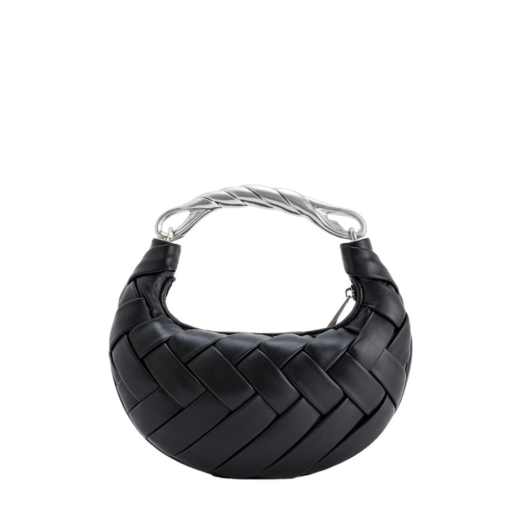 Black Woven Crescent Shoulder Bag