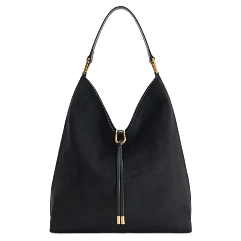 Black Woven Bucket Shoulder Bag
